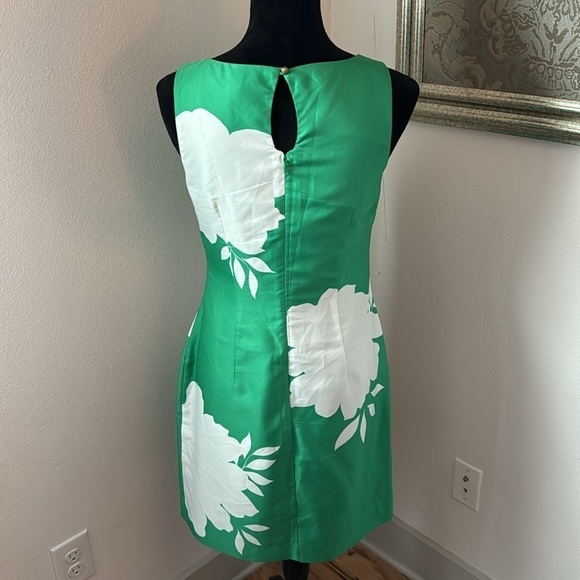 Banana Republic green white sleeveless key hole back lined shift dress Sz 6 - Picture 3 of 6